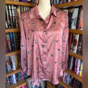 Zara Dusty Pink Bird Print Blouse